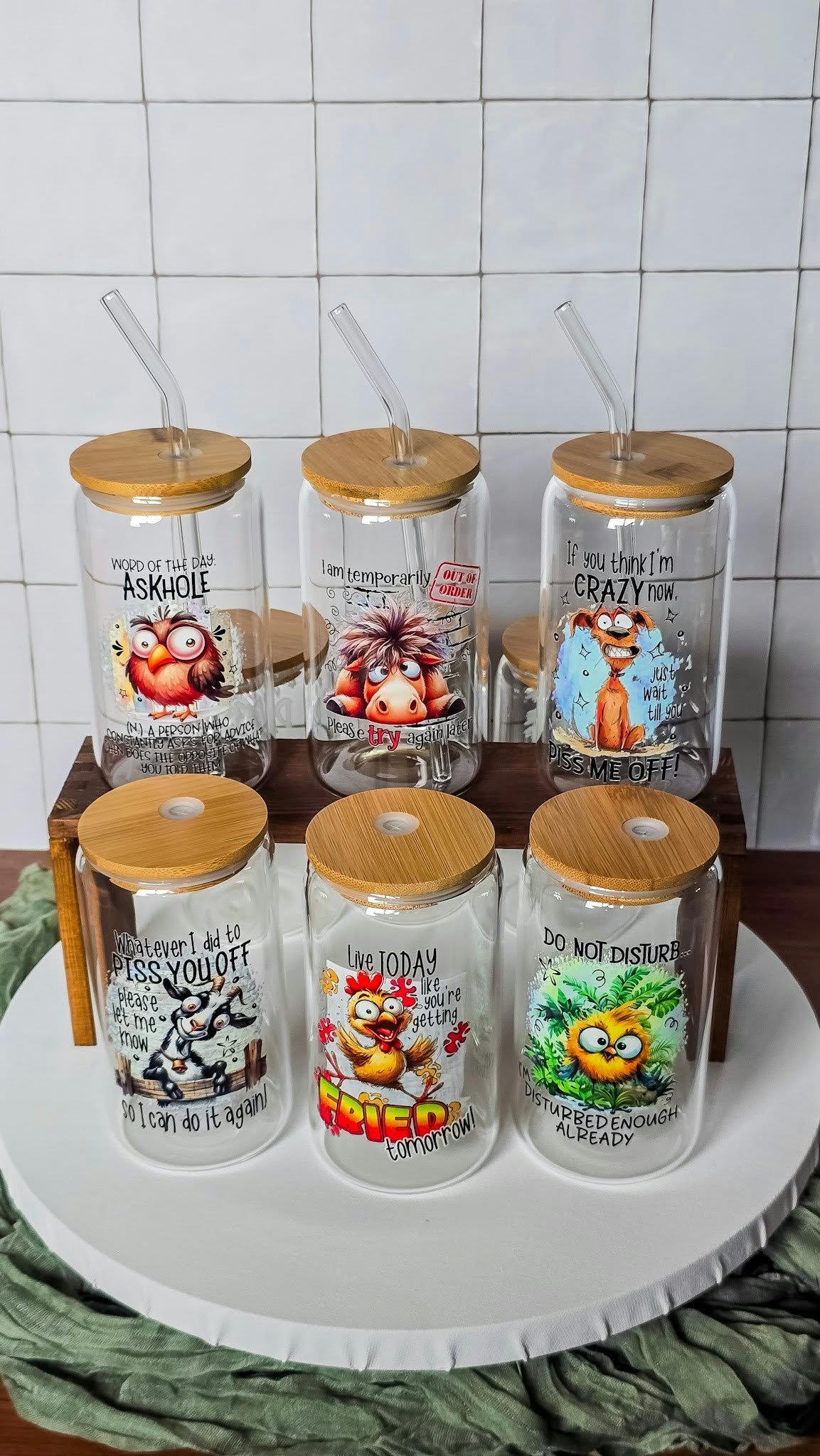 16oz Drinking Glasses with straw